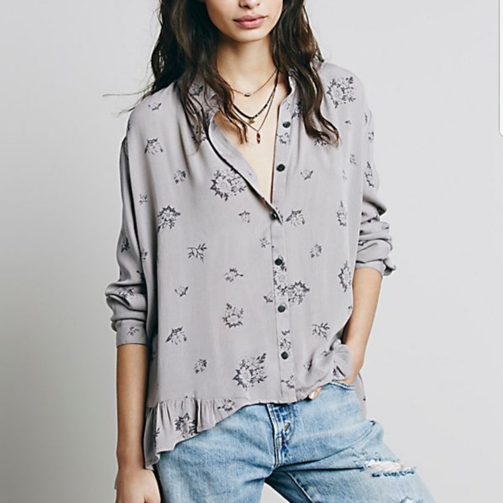 Free People Floral Button Up Blouse